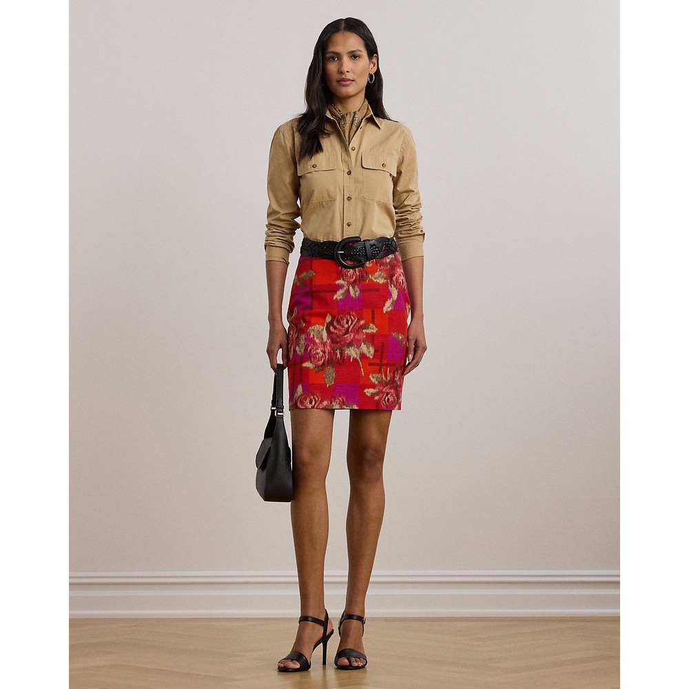 Lauren Ralph Lauren NWT Floral Plaid Linen Blend Mini Skirt Size 12 Red